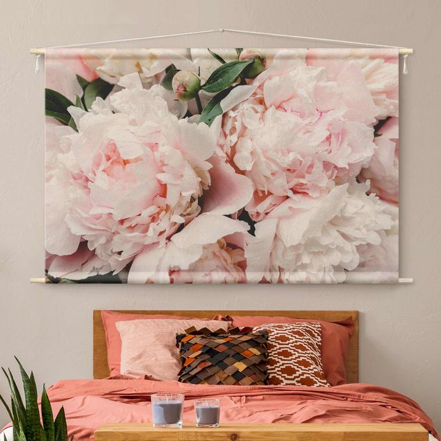 extra large wall tapestry Peonies Light Pink