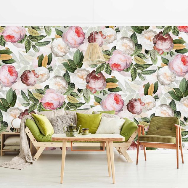 Wallpaper - Peonies With Leaves