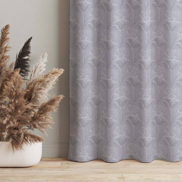 made to measure curtains Peony Pattern - Pastel Greyish Violet