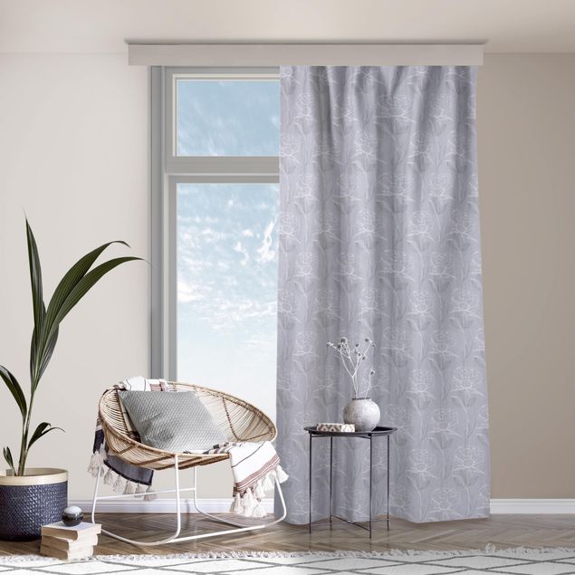 Modern Curtains Peony Pattern - Pastel Greyish Violet