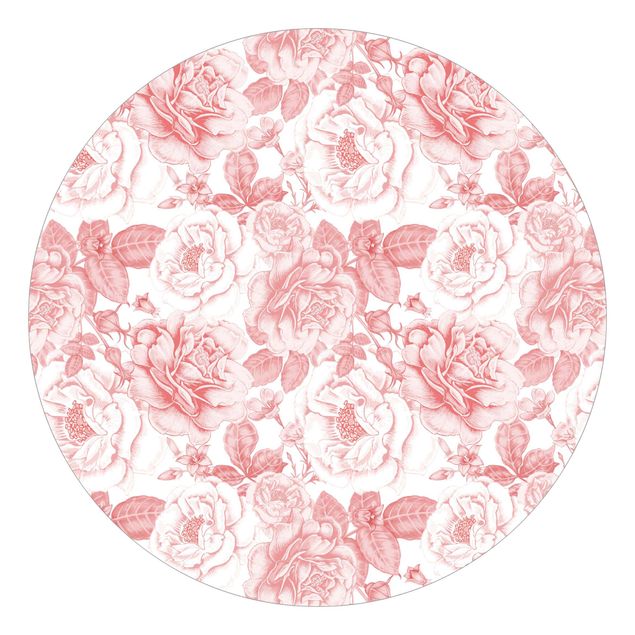 Self-adhesive round wallpaper - Peony Pattern Pink