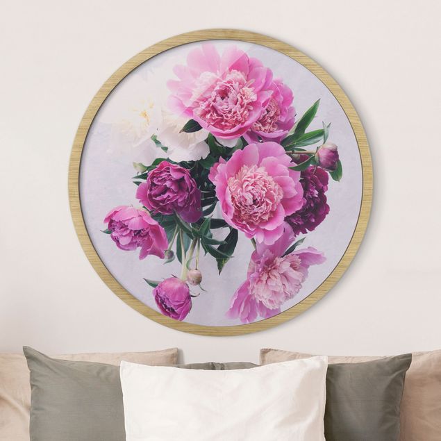 Framed prints round Peonies Shabby Pink White