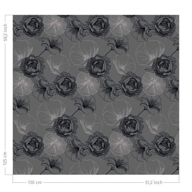 floral drapes Peonies And Poppies - Grey