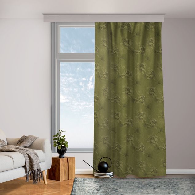 modern curtains for living room Peonies And Poppies - Olive Green