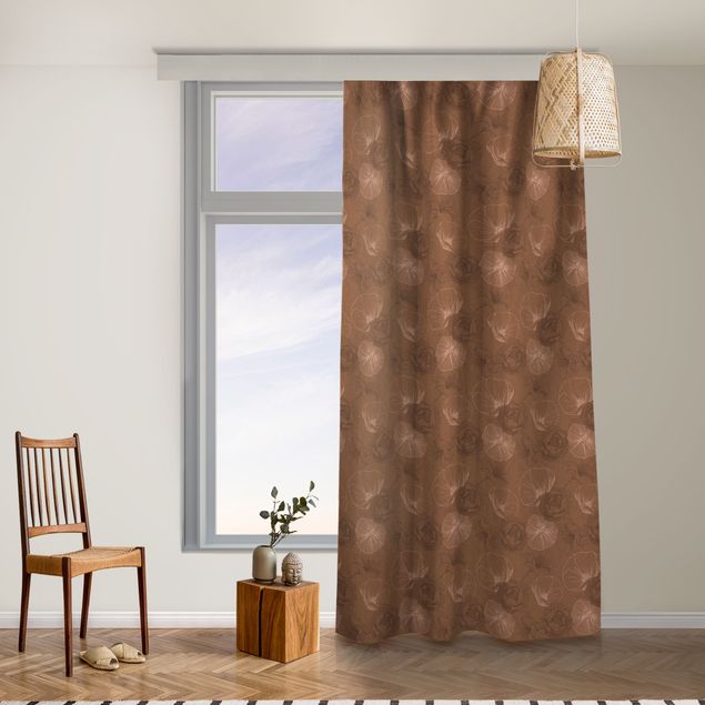 modern curtains for living room Peonies And Poppies - Fawn Brown