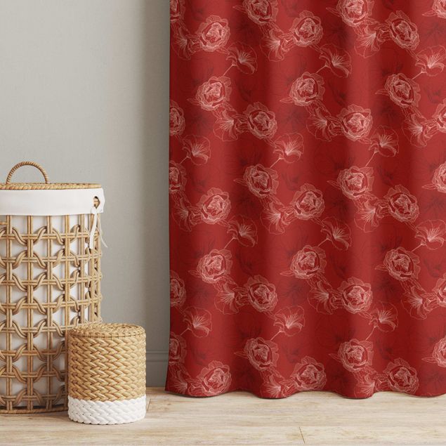 made to measure curtains Peonies And Poppies - Red