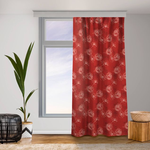 Modern Curtains Peonies And Poppies - Red