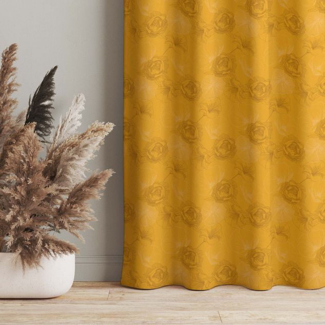 bespoke curtains Peonies And Poppies - Warm Yellow