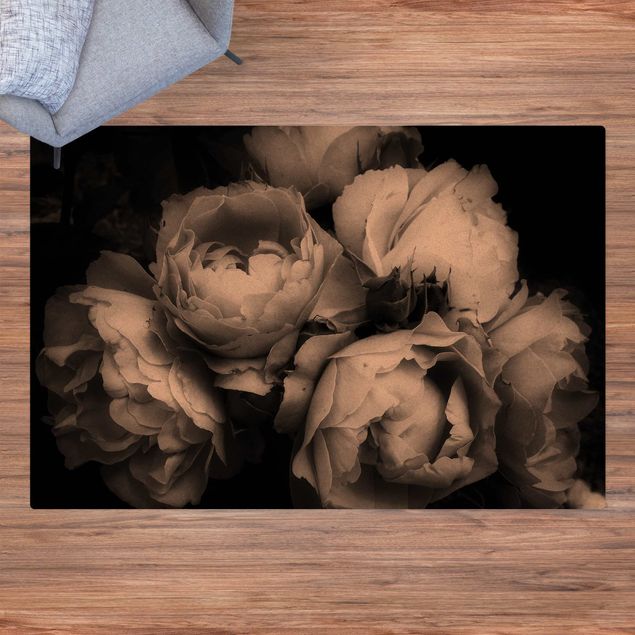Modern rugs Peonies On Black Shabby Black And White