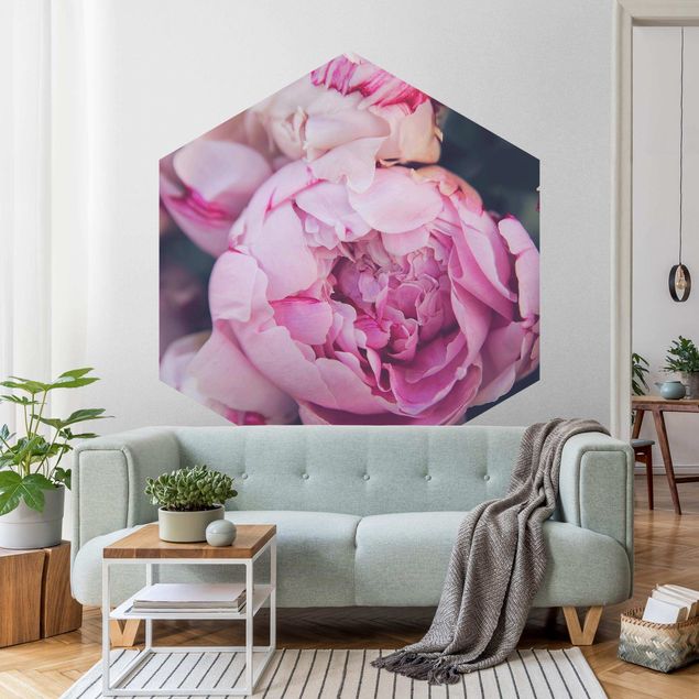 Self-adhesive hexagonal pattern wallpaper - Peony Blossom Shabby