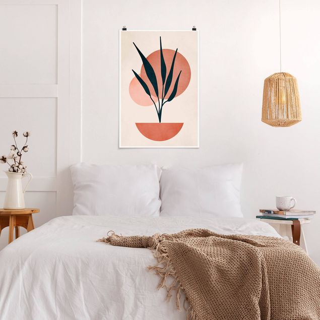 Poster art print - Plant And Abstract Shapes In Pink - 2:3