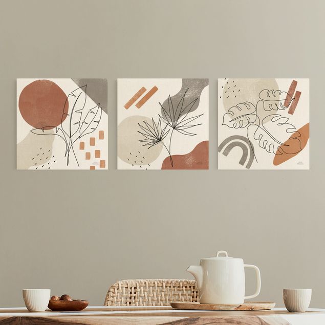 Canvas print - Foliage Line Art and Terracotta Colours - Square1:1