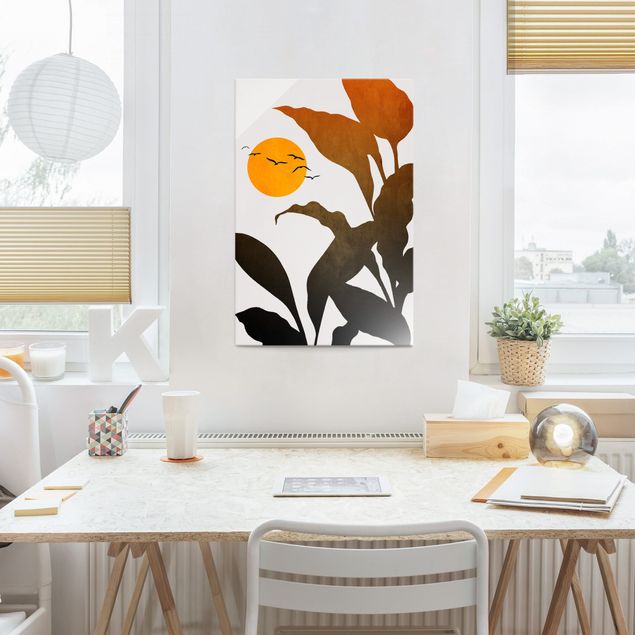 Glass print - World Of Plants With Yellow Sun