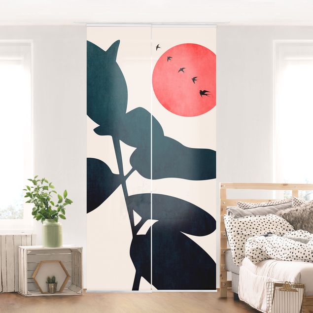 Sliding panel curtain - World Of Plants With Red Sun
