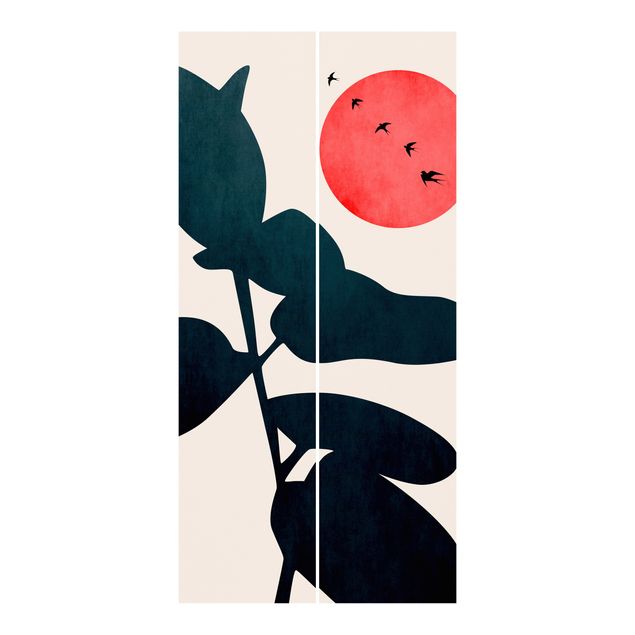 Sliding panel curtain - World Of Plants With Red Sun