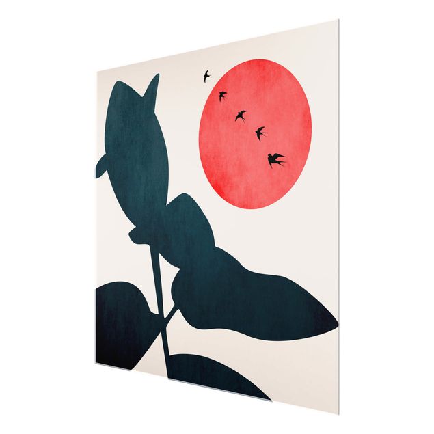 Glass print - World Of Plants With Red Sun