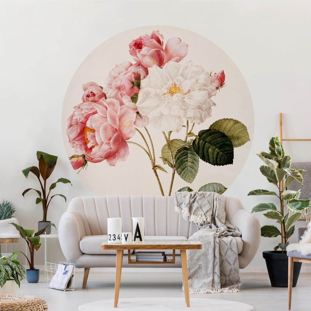 Self-adhesive round wallpaper - Pierre Joseph Redoute - Pink Damascena
