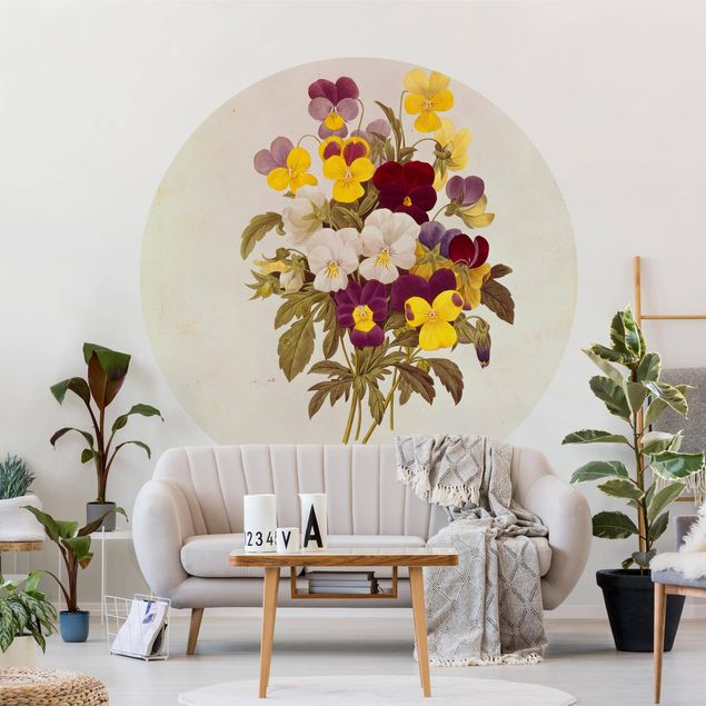Self-adhesive round wallpaper - Pierre Joseph Redoute - Bouquet Of Pansies