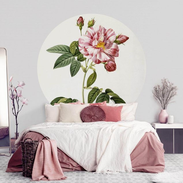 Self-adhesive round wallpaper - Pierre Joseph Redoute - Pink Gallica Rose