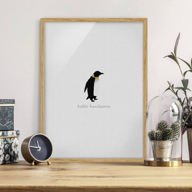 Framed poster - Penguin Quote Hello Handsome