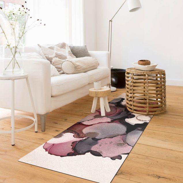 modern abstract rug Pink Beige Drops With Pink Gold