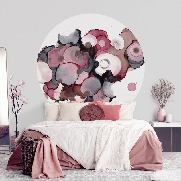 Self-adhesive round wallpaper - Pink Beige Drops With Pink Gold