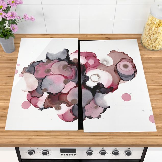 Stove top covers - Pink Beige Drops With Pink Gold