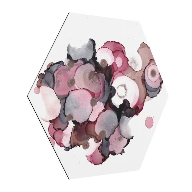 Alu-Dibond hexagon - Pink Beige Drops With Pink Gold