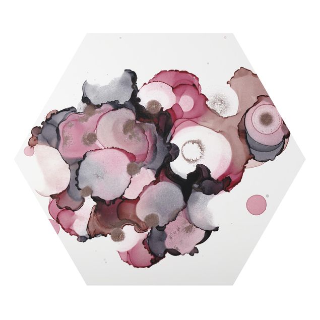 Alu-Dibond hexagon - Pink Beige Drops With Pink Gold
