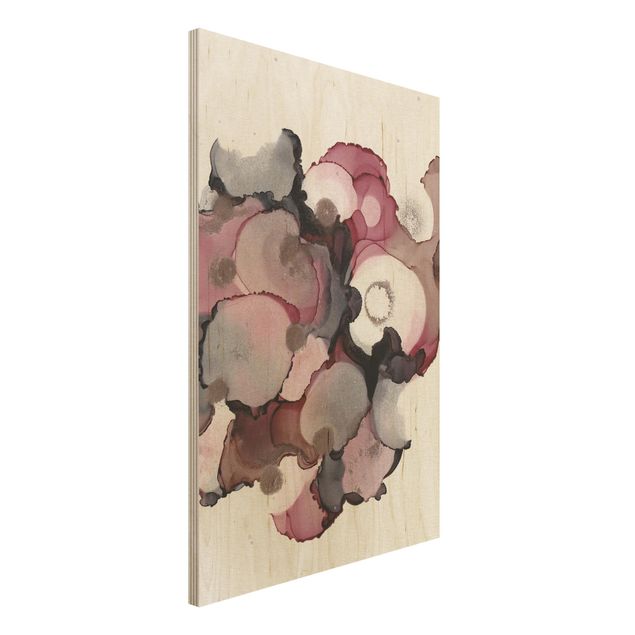 Wood print - Pink Beige Drops With Pink Gold
