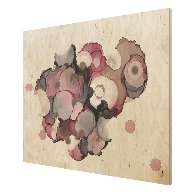Wood print - Pink Beige Drops With Pink Gold