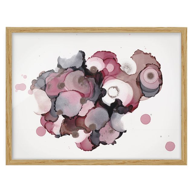 Framed poster - Pink Beige Drops With Pink Gold