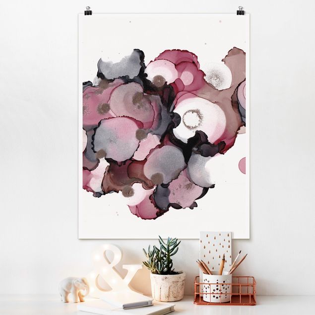 Poster - Pink Beige Drops With Pink Gold