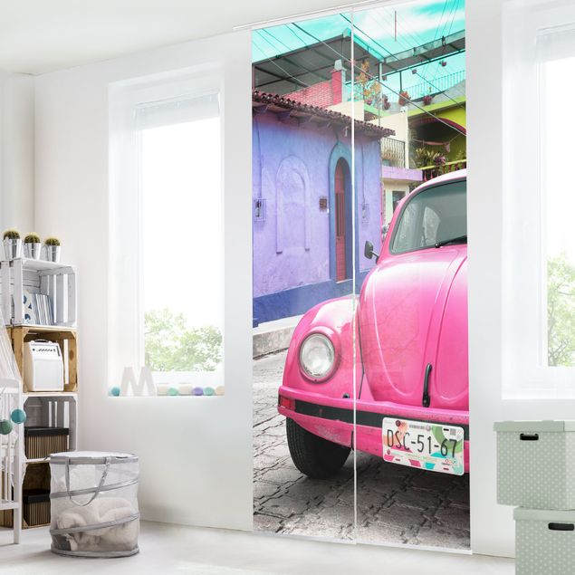 Sliding panel curtains set - Pink VW Beetle