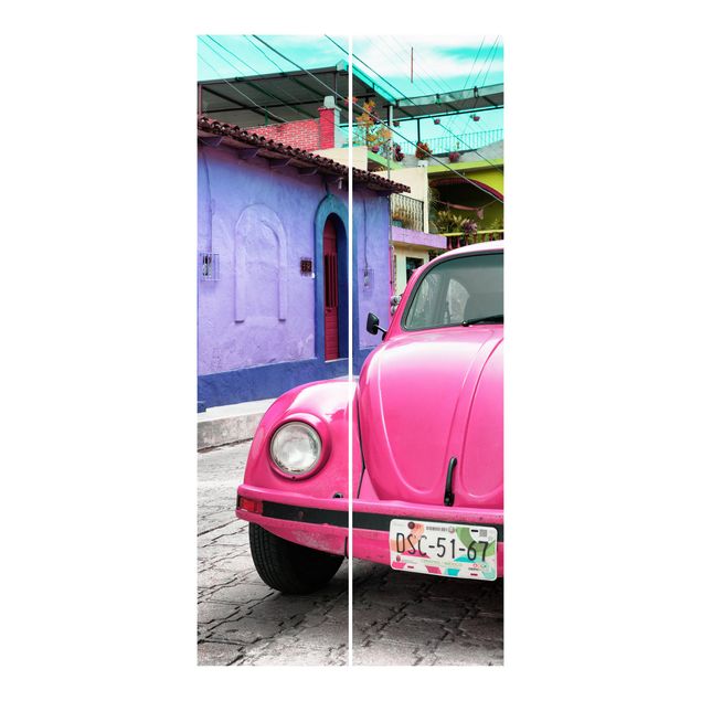 Sliding panel curtains set - Pink VW Beetle