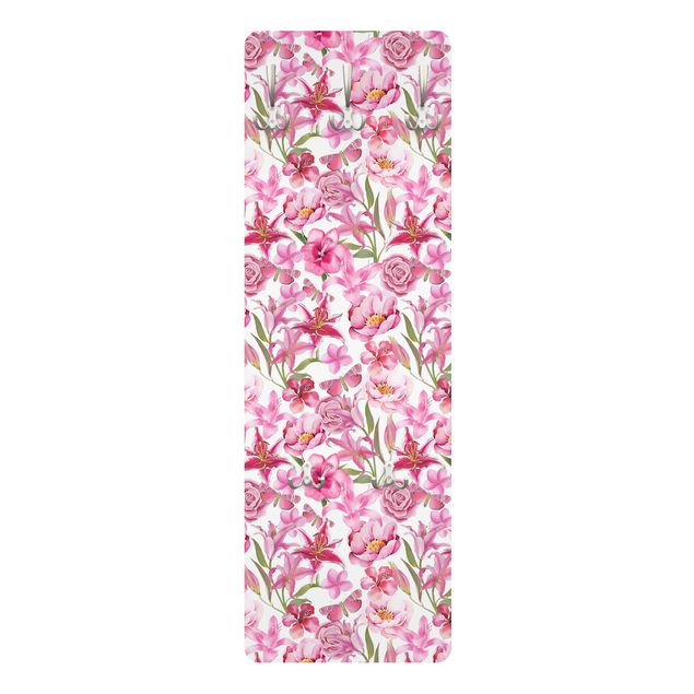Coat rack modern - Pink Flowers With Butterflies