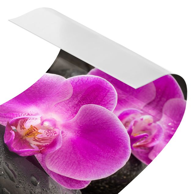 Shower wall cladding - Pink Orchid Flower On Stones With Drops