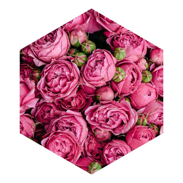 Self-adhesive hexagonal pattern wallpaper - Pink Peonies