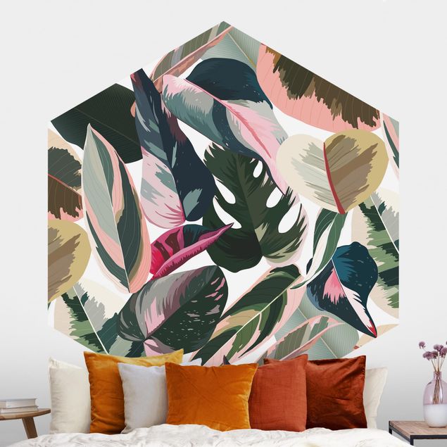 Hexagonal wallpapers Pink Tropical Pattern XXL