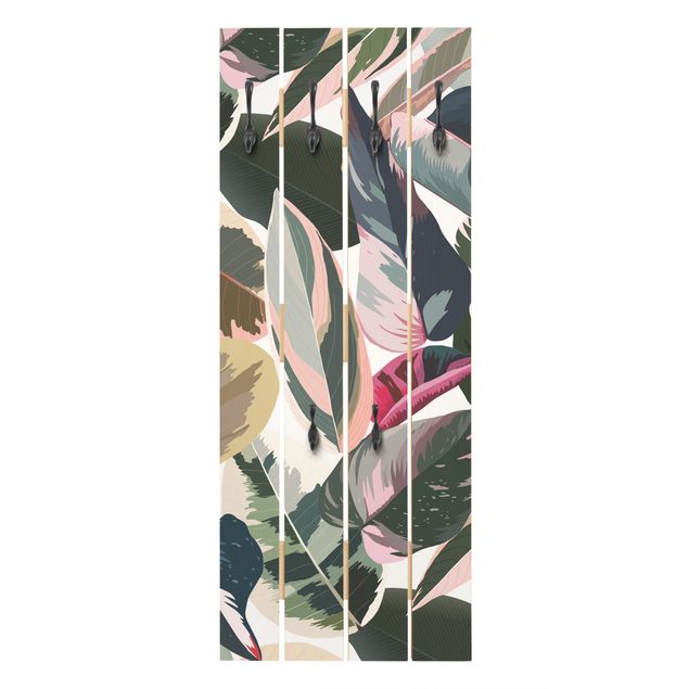 Wooden coat rack - Pink Tropical Pattern XXL