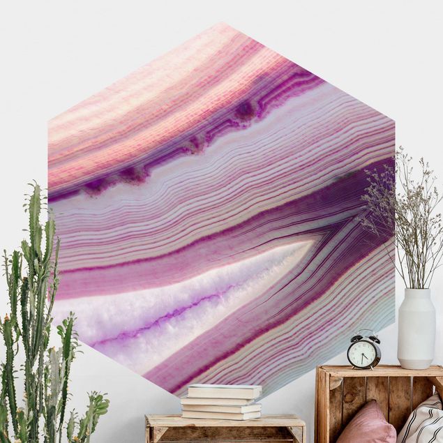 Self-adhesive hexagonal wall mural Pink Crystal Planet