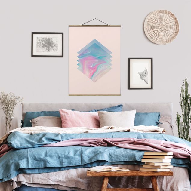 Fabric print with poster hangers - Pink Water Marble - Portrait format 3:4