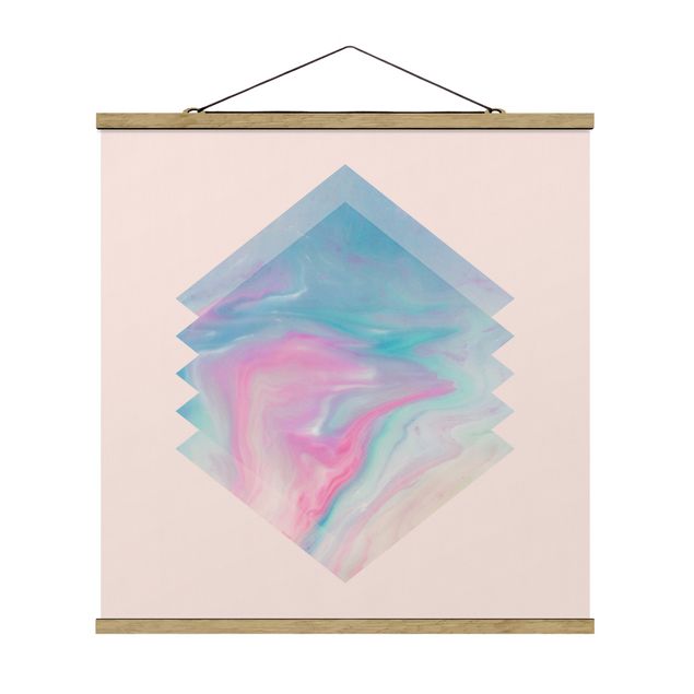 Fabric print with poster hangers - Pink Water Marble - Square 1:1