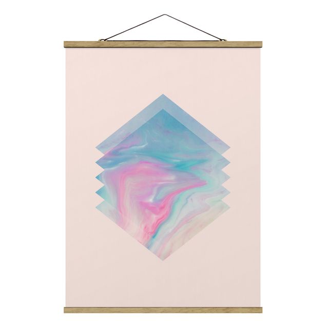 Fabric print with poster hangers - Pink Water Marble - Portrait format 3:4
