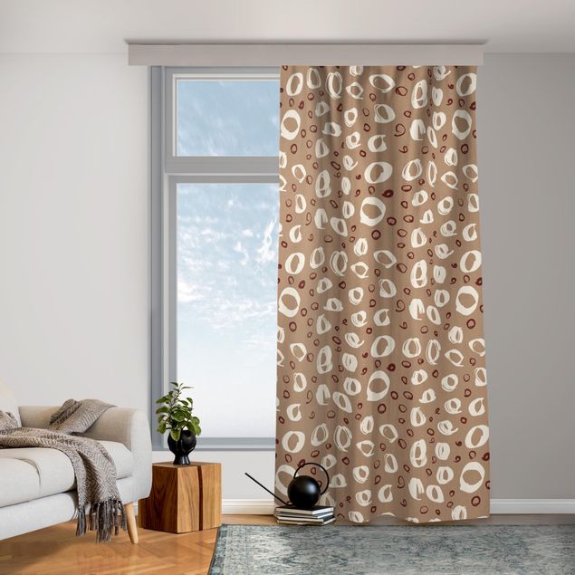 contemporary curtains Painted Circle Pattern - Beige, White And Red