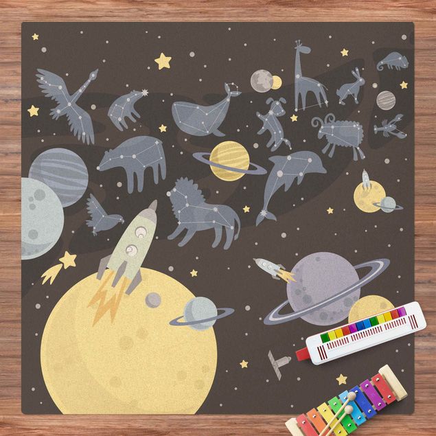 Modern rugs Planets With Zodiac And Rockets