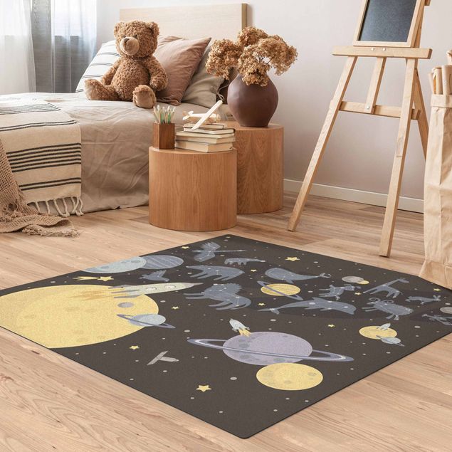 Blue rugs Planets With Zodiac And Rockets