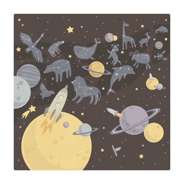 Cork mat - Planets With Zodiac And Rockets - Square 1:1