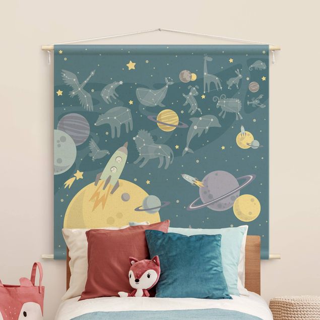extra large tapestry wall hangings Planets With Zodiac And Rockets
