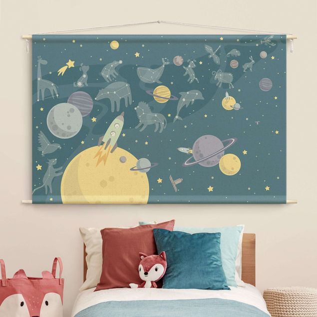 extra large tapestry wall hangings Planets With Zodiac And Rockets